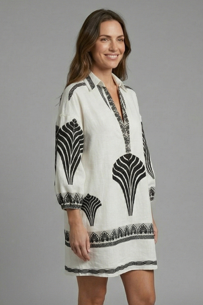 Women’s Mini Dress with V-Neck and Long Sleeves