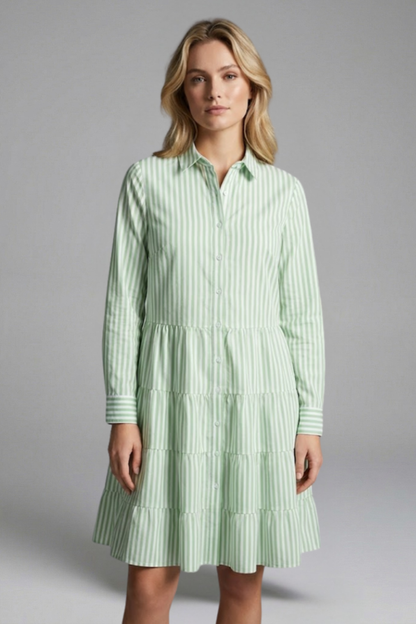 Women’s Shirt Dress with Button Closure and Tiered Skirt