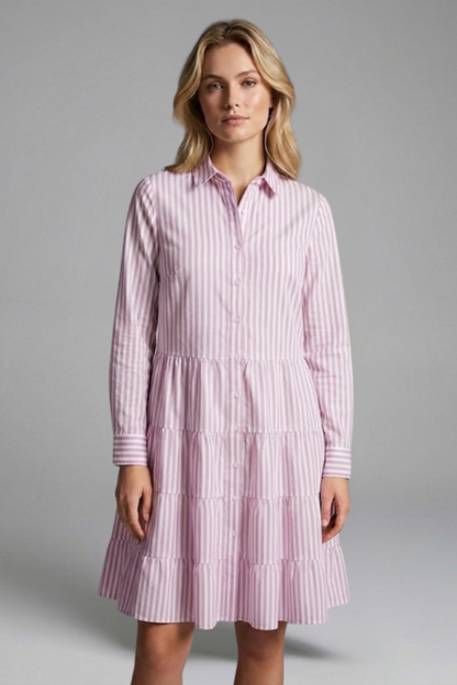Women’s Shirt Dress with Button Closure and Tiered Skirt