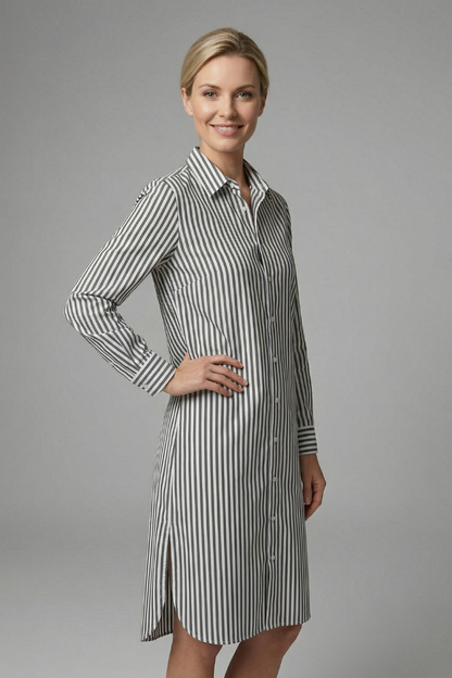 Women’s Shirt Dress with Button Fastening and Long Sleeves