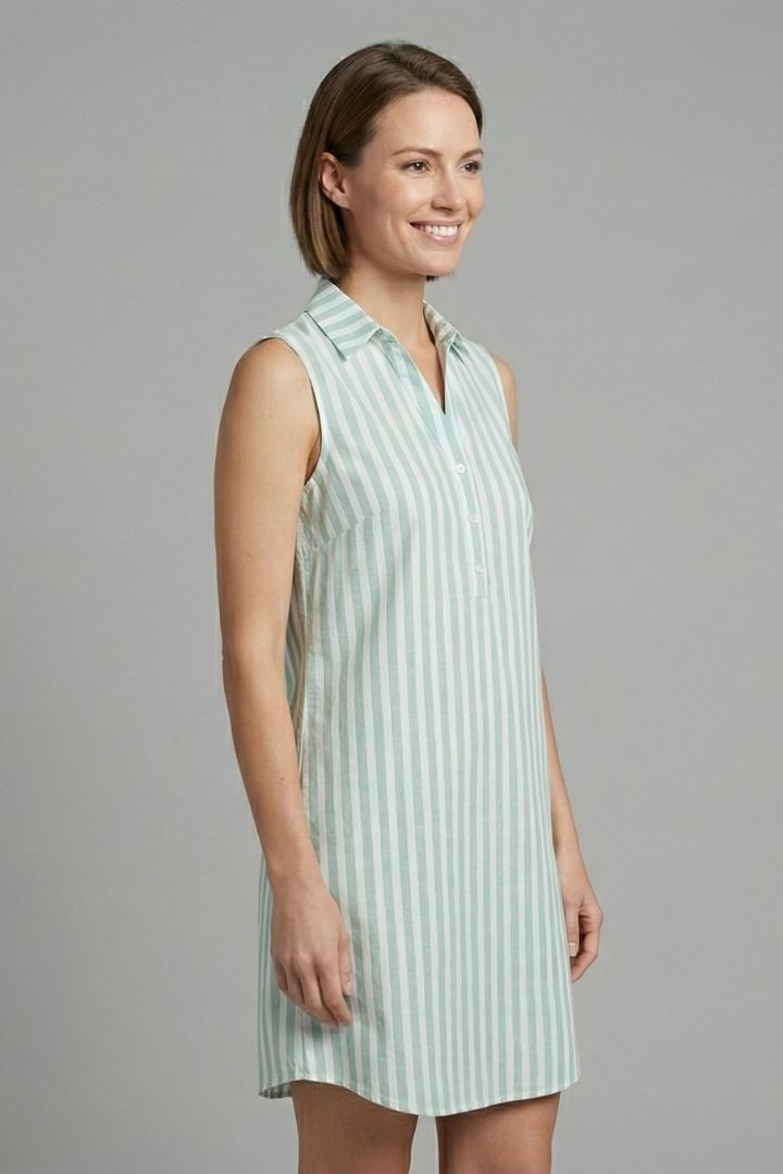 Women’s Shirt Dress with Button Front and Striped Pattern