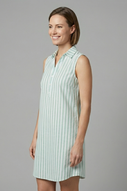 Women’s Shirt Dress with Button Front and Striped Pattern
