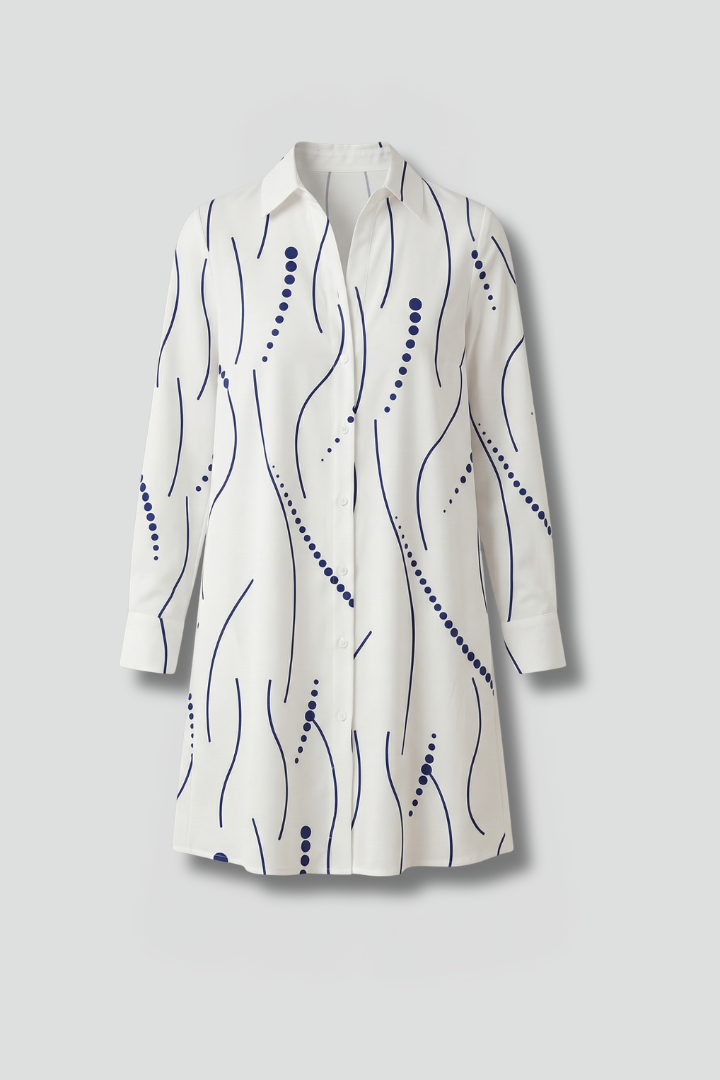 Women’s Shirt Dress with Button Front and Wavy Pattern