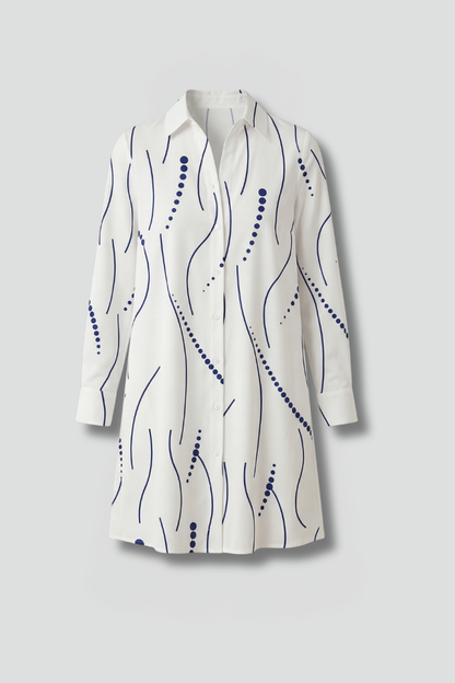 Women’s Shirt Dress with Button Front and Wavy Pattern