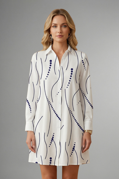Women’s Shirt Dress with Button Front and Wavy Pattern