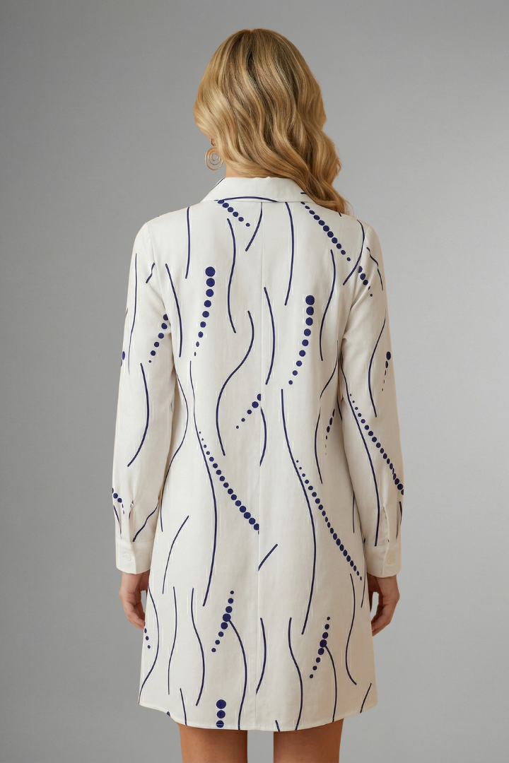 Women’s Shirt Dress with Button Front and Wavy Pattern