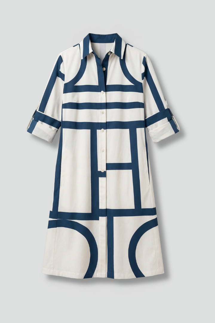 Women’s Shirt Dress with Collar and Button Fastening