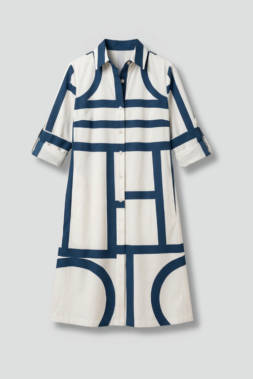 Women’s Shirt Dress with Collar and Button Fastening