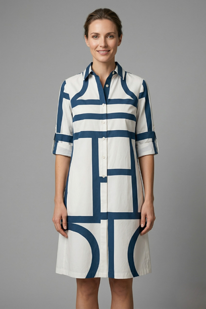 Women’s Shirt Dress with Collar and Button Fastening