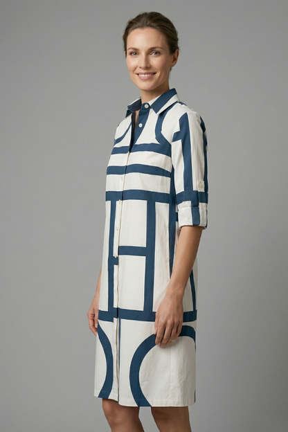Women’s Shirt Dress with Collar and Button Fastening
