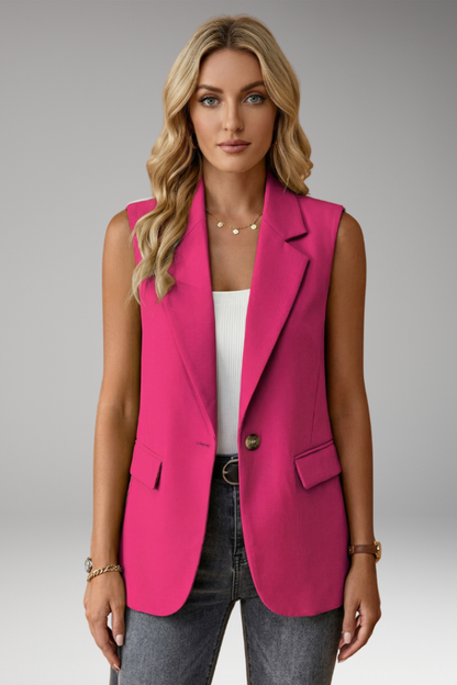 Women’s Sleeveless Blazer with Notch Collar and Pockets