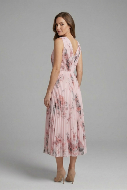 Women’s Sleeveless Dress with V-Neck and Pleated Skirt
