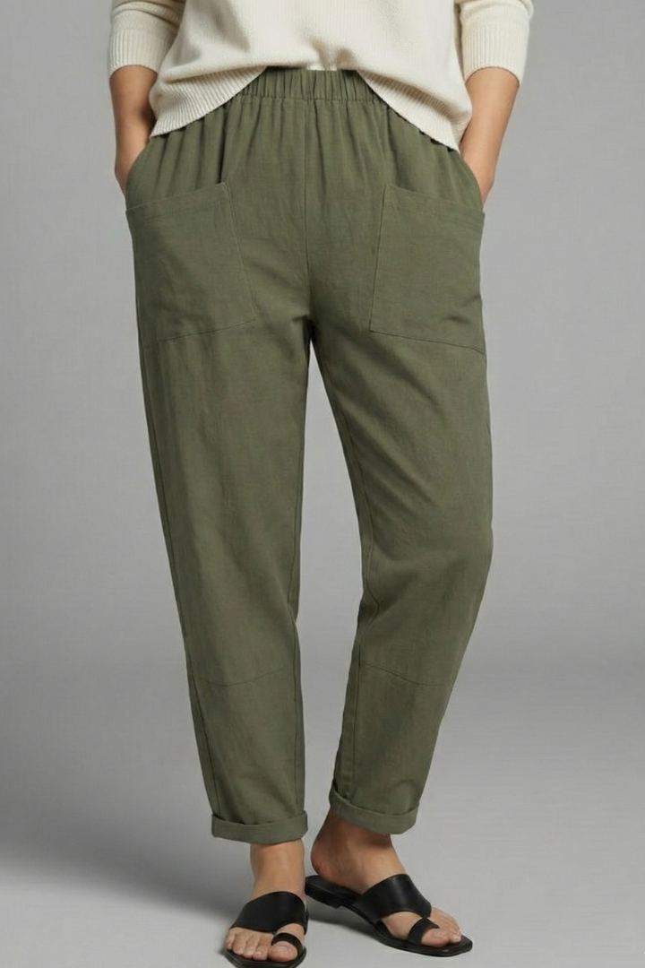 Women's Elastic Waist Side Pocket Trousers