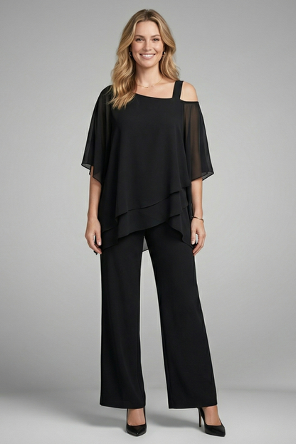 Sienna Parker | Asymmetrical Chiffon Two-Piece Set For Women