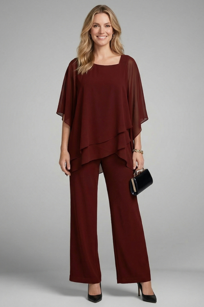 Sienna Parker | Asymmetrical Chiffon Two-Piece Set For Women