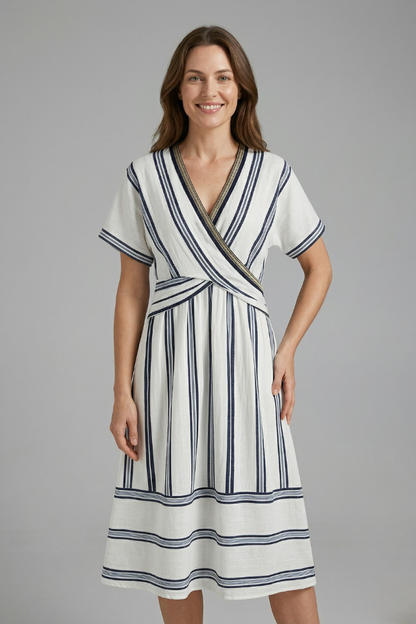 Women’s Wrap Dress with V-Neck and Short Sleeves
