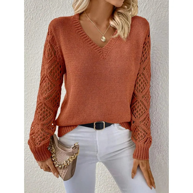 Elodie Laurent | Elegant V-Neck Knit Sweater For Women