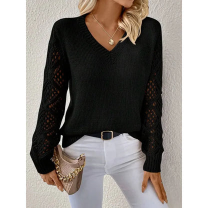 Elodie Laurent | Elegant V-Neck Knit Sweater For Women
