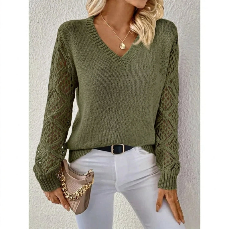 Elodie Laurent | Elegant V-Neck Knit Sweater For Women