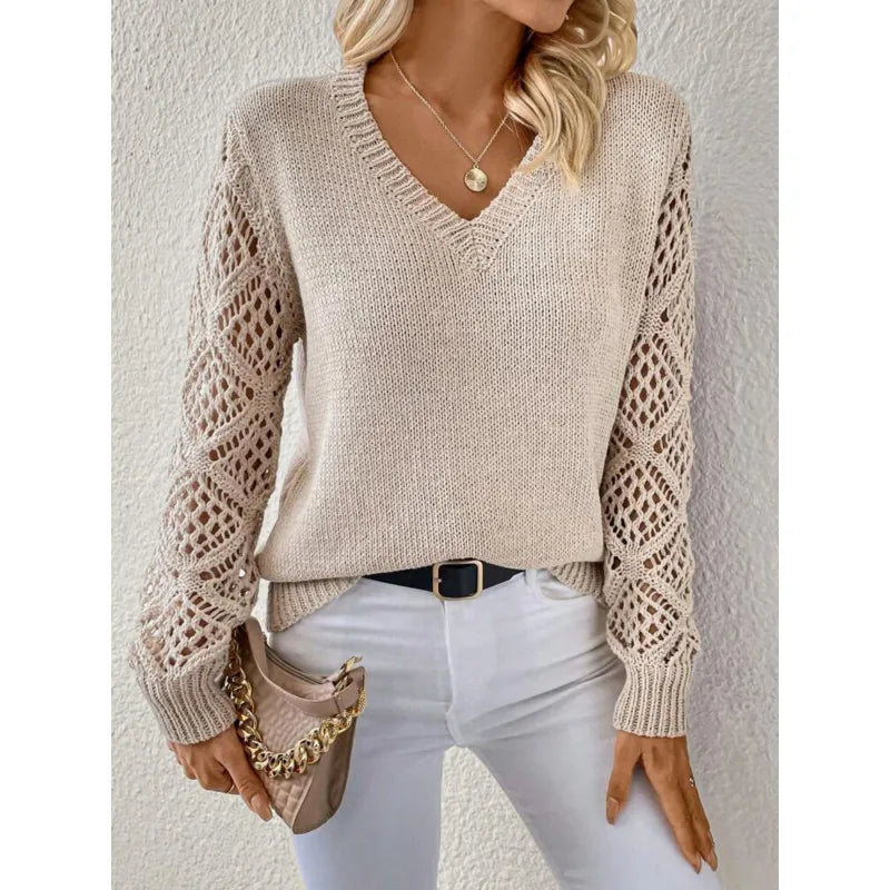 Elodie Laurent | Elegant V-Neck Knit Sweater For Women