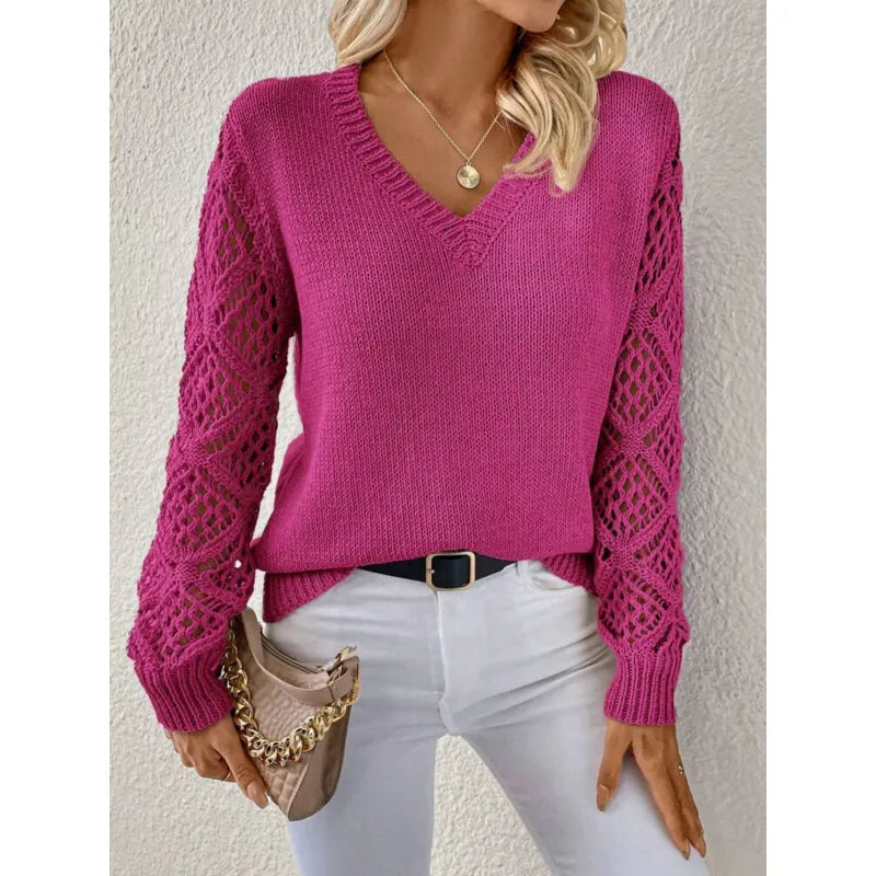 Elodie Laurent | Elegant V-Neck Knit Sweater For Women