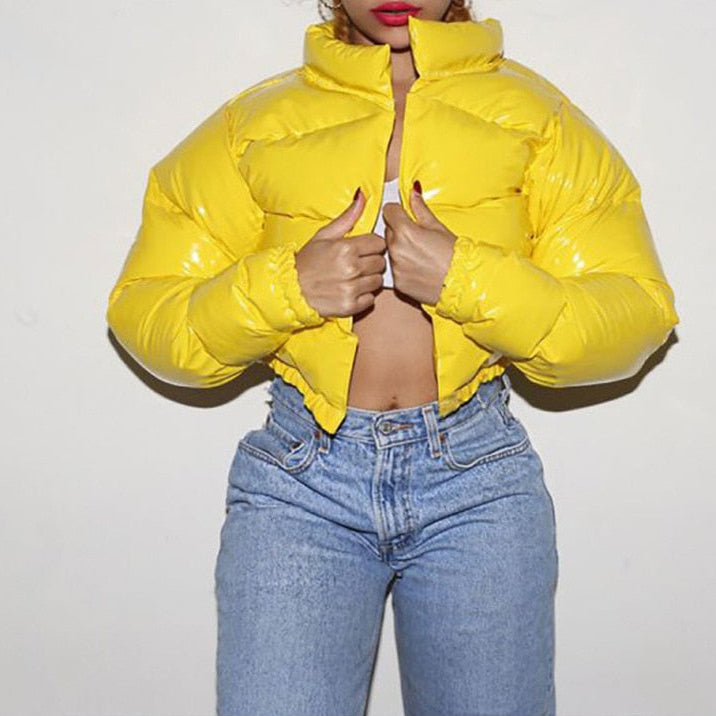 Valentina Russo | Cropped Puffer Jacket With Glossy Luxe Finish For Women