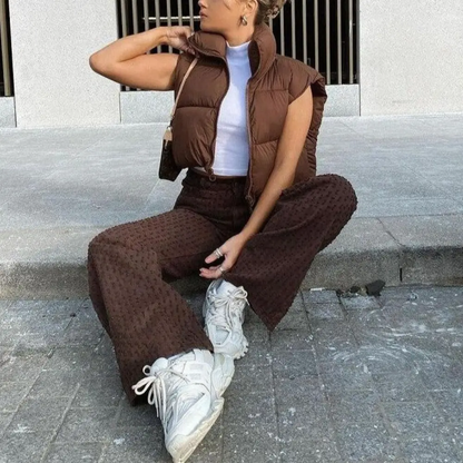 Elena Rossi | Cropped Puffer Vest With Luxe Collar For Women