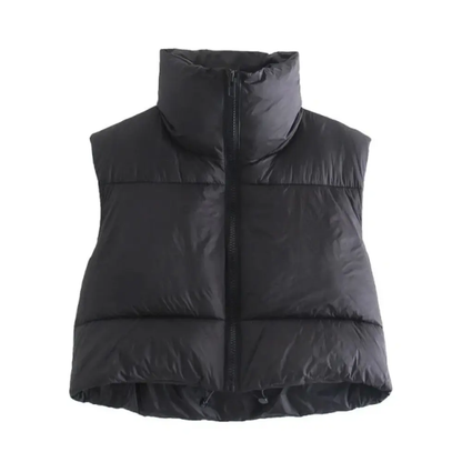 Elena Rossi | Cropped Puffer Vest With Luxe Collar For Women