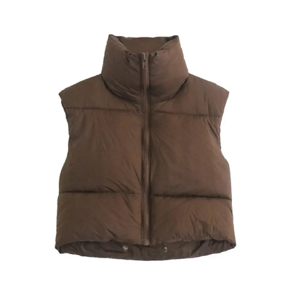 Elena Rossi | Cropped Puffer Vest With Luxe Collar For Women