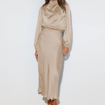 Ruby Anderson | Satin High-Neck Midi Dress For Women