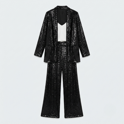 Amelia Hughes | Sequin Two-Piece Set With High-Waisted Pants For Women