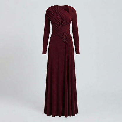 Arabella Kingston | Asymmetric Ruched Long Sleeve Evening Maxi Dress For Women