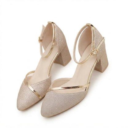 Ava Calloway | Silver Glitter Block Heel Sandals For Women