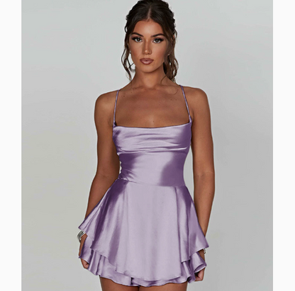 Olivia Martin | Satin Cowl Neck Mini Dress For Women