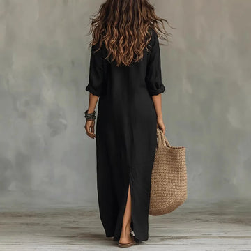 Casual Woven Shirt Dress with Button Placket and Side Slits