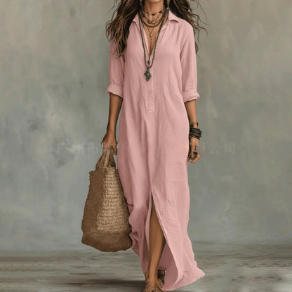 Casual Woven Shirt Dress with Button Placket and Side Slits