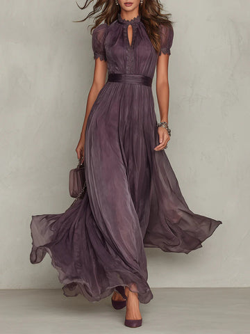 Celandine | Flowing Pleated High-Neck Maxi Dress for Women