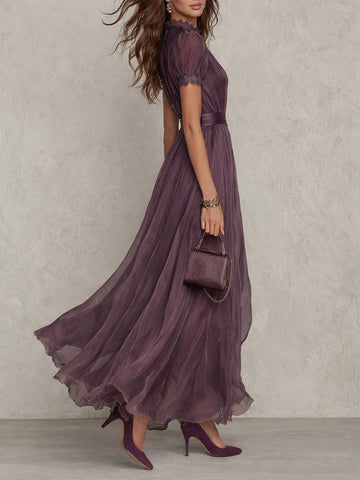 Celandine | Flowing Pleated High-Neck Maxi Dress for Women