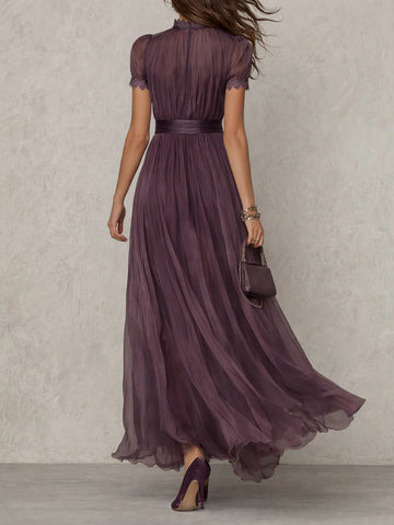 Celandine | Flowing Pleated High-Neck Maxi Dress for Women