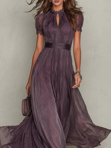 Celandine | Flowing Pleated High-Neck Maxi Dress for Women