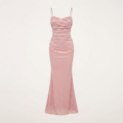 Charlotte Marlowe | Sparkly Cowl Neck Maxi Evening Dress For Women