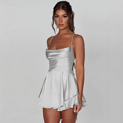 Olivia Martin | Satin Cowl Neck Mini Dress For Women