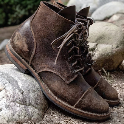 Damien Laurent | Vintage Leather Lace-Up Boots For Men