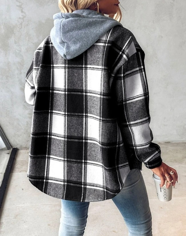 Grace Sutton | Plaid Flannel Hooded Shacket For Women
