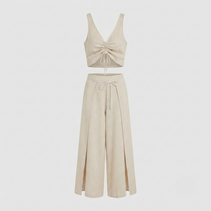 Charlotte Young | Beige Linen Two-Piece Set For Women