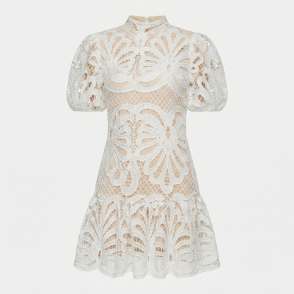 Emma Gallagher | White Lace Mock-Neck Midi Dress For Women
