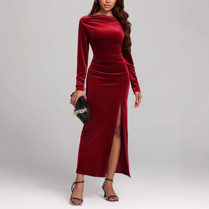 Charlotte Kelly | Velvet Slit Formal Maxi Dress For Women