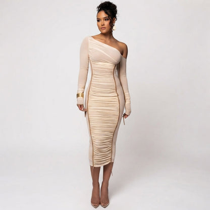 Grace Pemberton | One Shoulder Ruched Midi Evening Dress For Women