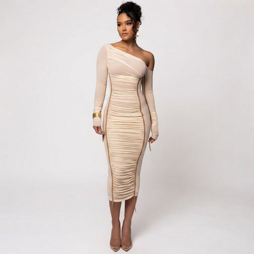 Grace Pemberton | One Shoulder Ruched Midi Evening Dress For Women