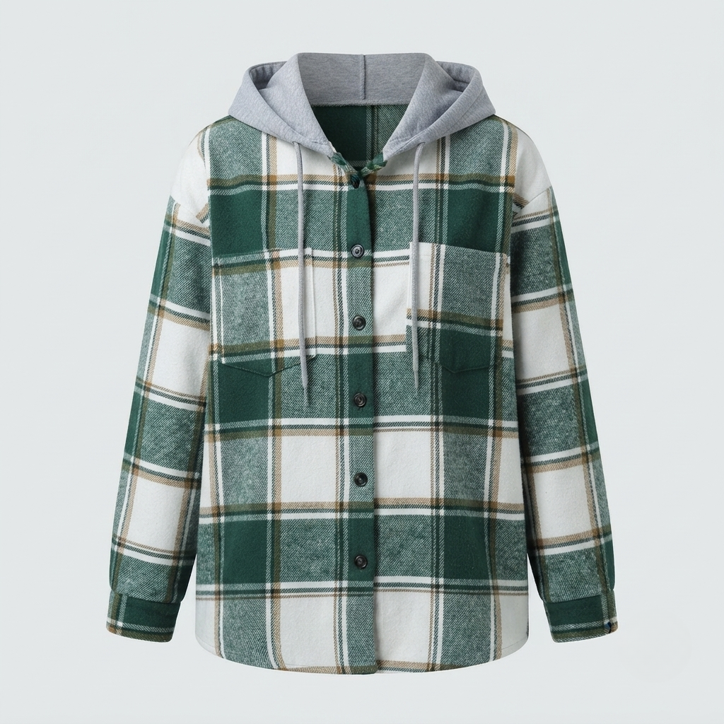 Grace Sutton | Plaid Flannel Hooded Shacket For Women